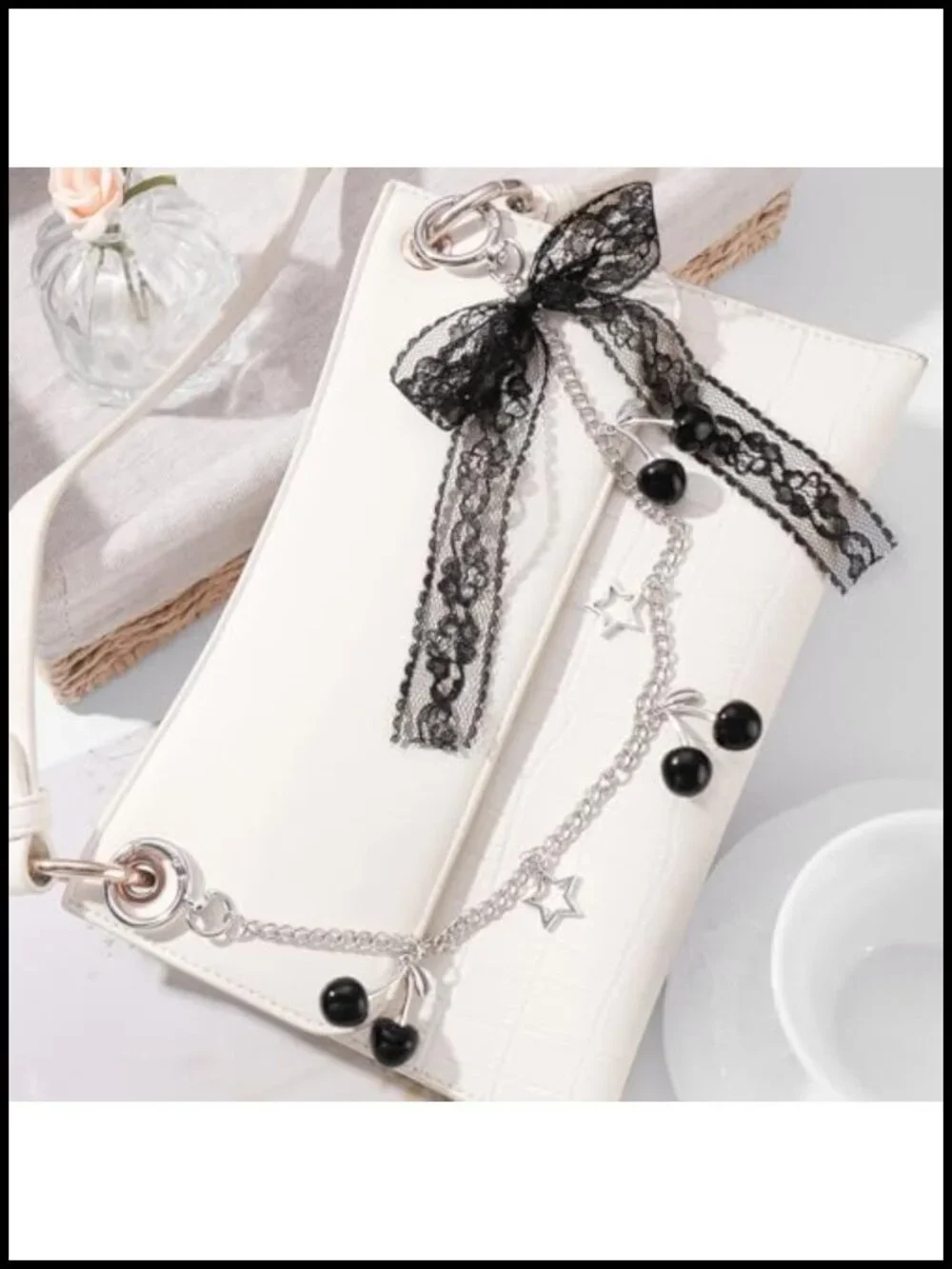Cherry Bow Bag Charms Wallet Chain Keychain Purse Accessories Women Metal